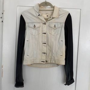 Rag & Bone jean jacket with black leather sleeves